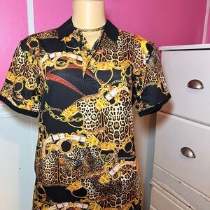 NEW Men's Black and Gold Leopard Print Shirt